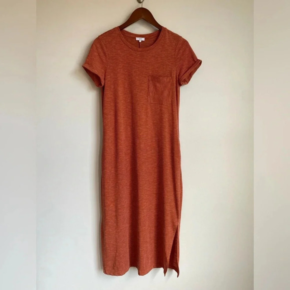 VOY Persimmon Cotton Blend Striped Pocket Short Sleeve T-shirt Maxi Dress - Picture 3 of 10